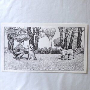 OOAK ORIGINAL GOLDEN RETRIEVER DOG INK DRAWING ARTWORK BY ROGER XAVIER